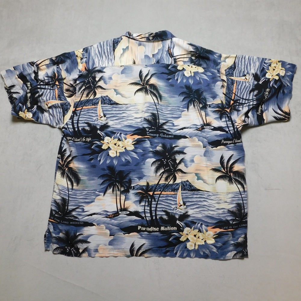 Tommy‎ Bahama Paradise Nation Rayon Tropical Camp Shirt Blue Mens XL Palm Tree